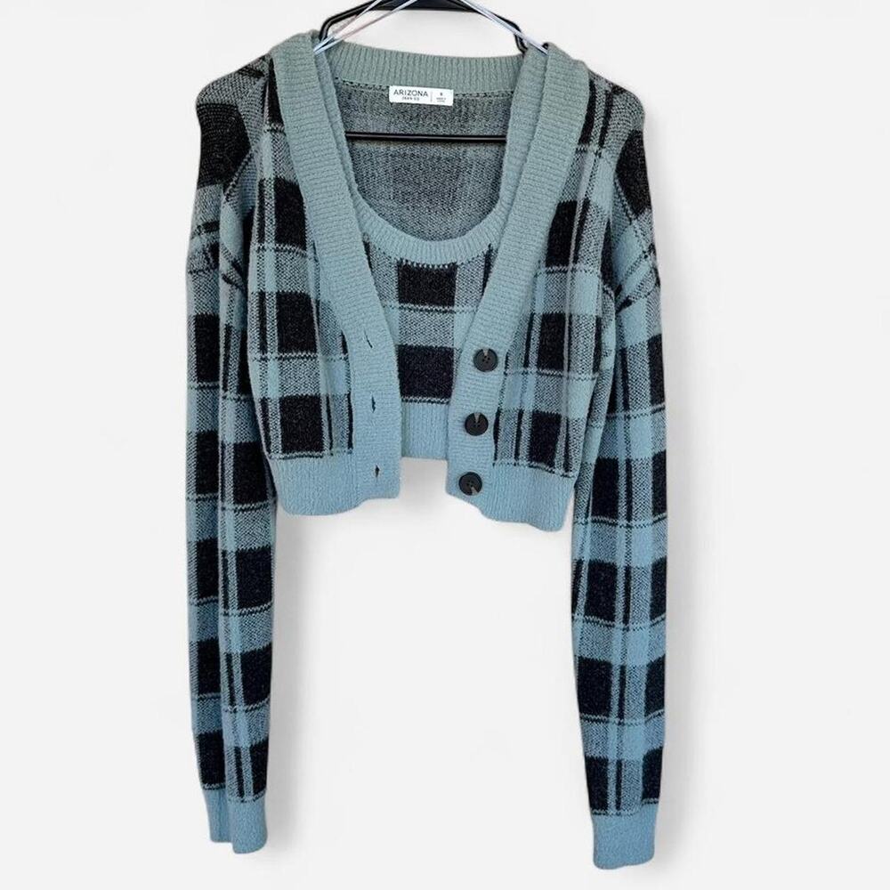 Arizona jean co cropped plaid cardigan + matching tank